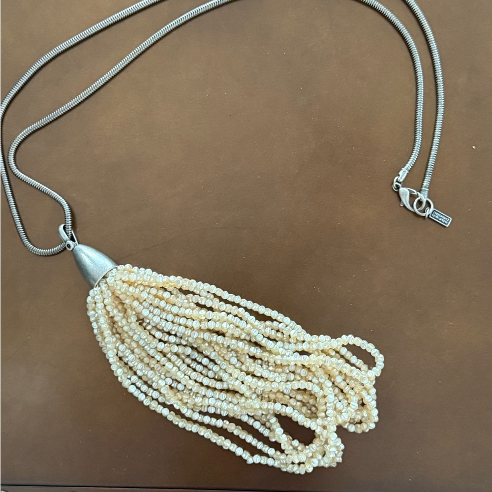 Sarah Pacini Cream Pearl Tassel Necklace EUC